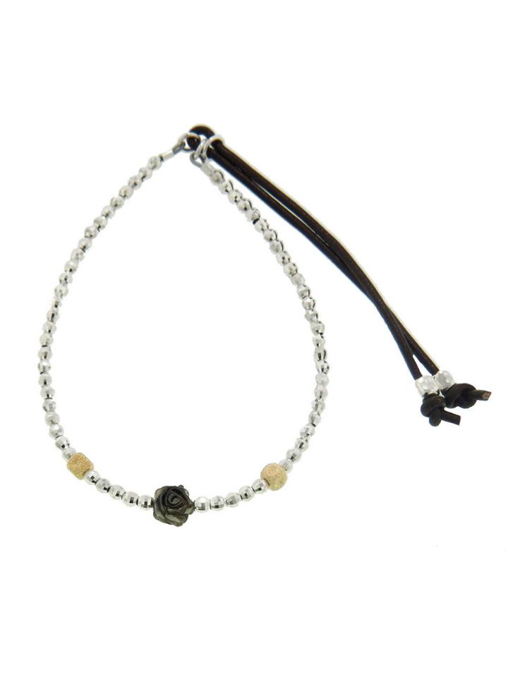 Catherine Michiels Faceted Silver Stardust Bracelet With Mother Of Pearl Rose