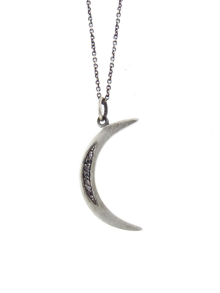 Workhorse Thea Crescent Moon Necklace With Black Diamonds