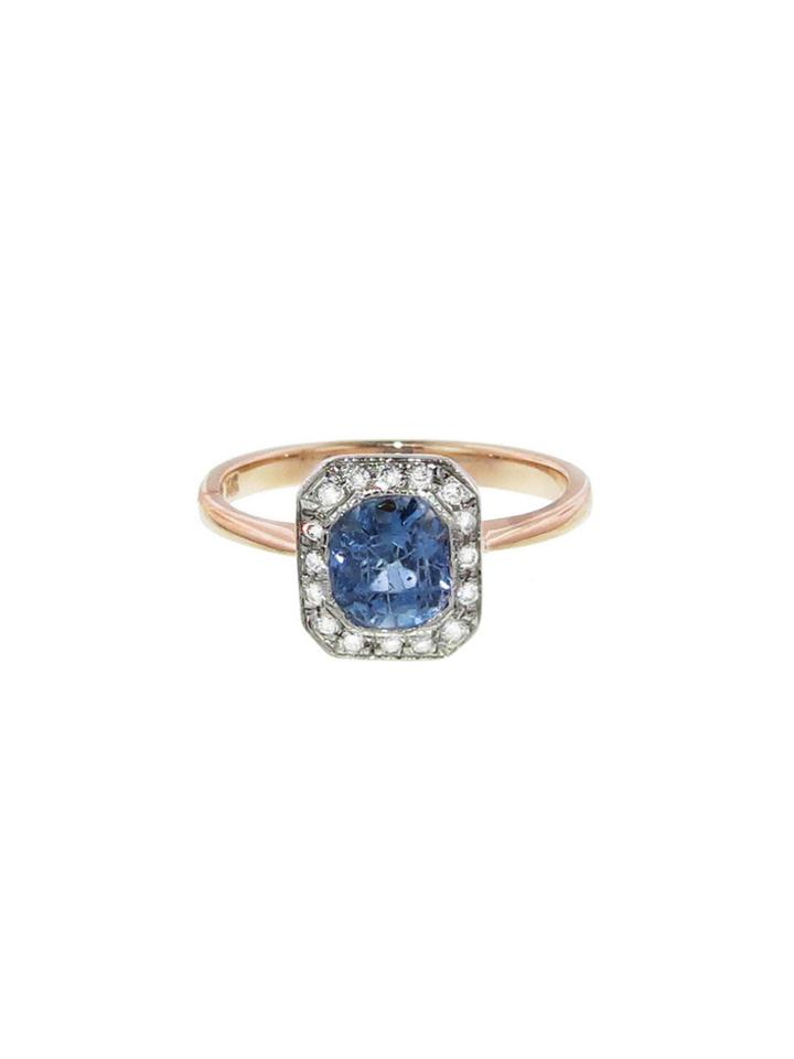 Lori Mclean Vintage Blue Sapphire Deco Ring With Diamonds