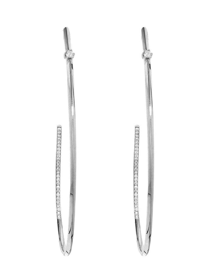 Jade Trau Elongated Hoops With Diamonds - White Gold