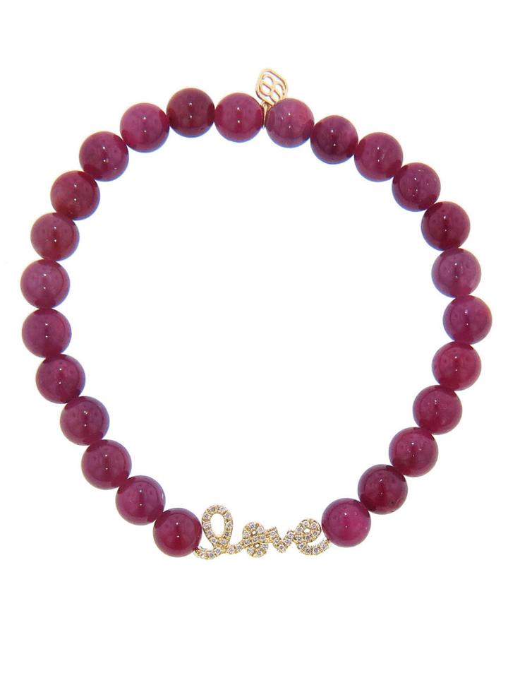 Sydney Evan Natural Ruby And Script Love Bracelet - Yellow Gold