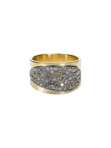 Todd Reed Ring With Scattered Diamonds On Oxidized Sterling Silver On A Yellow Gold Band
