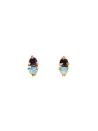 Wwake Two-step Opal And Black Diamond Earrings
