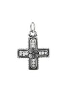 Erica Molinari Small Ornate Flower Cross Charm With Diamonds - Sterling Silver