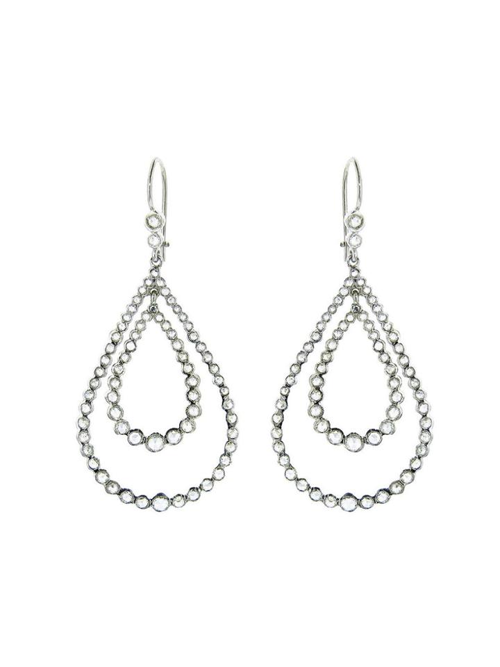 Andrea Fohrman Double Rose Cut Diamond Teardrop Earrings - White Gold