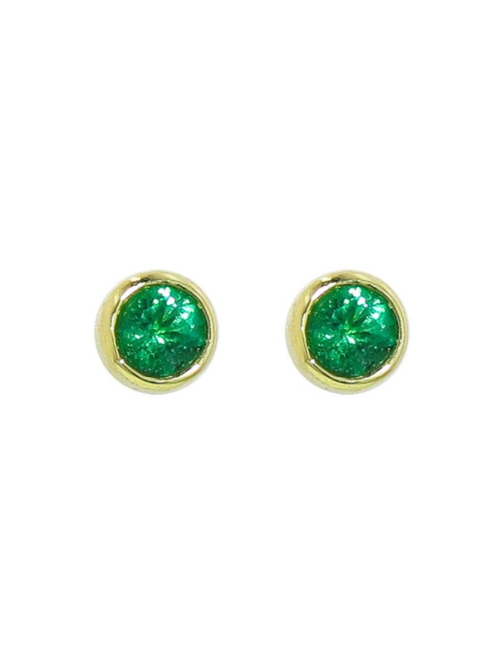 Jennifer Meyer Tiny Emerald Studs - Yellow Gold