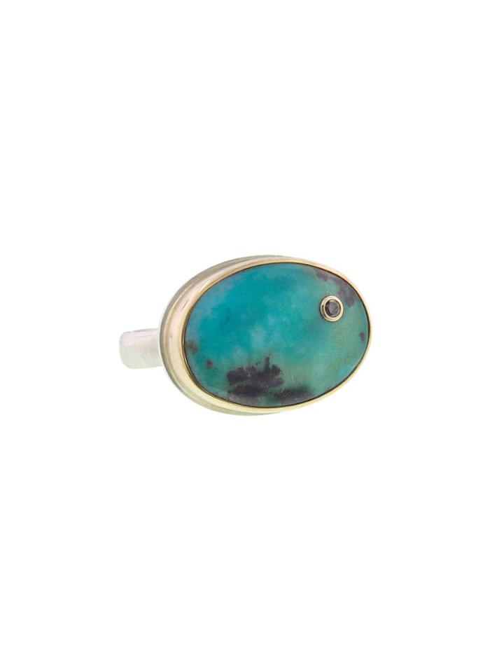 Jamie Joseph Oval Chrysocolla Ring With Black Diamond