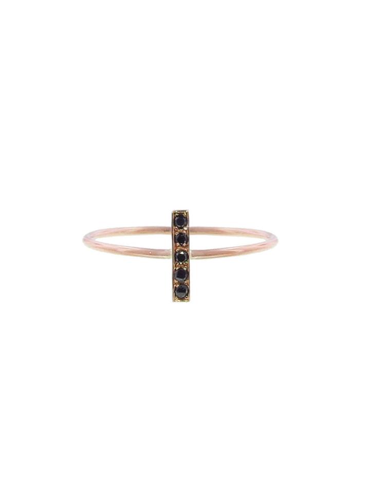 Jennifer Meyer Black Diamond Bar Ring - Rose Gold
