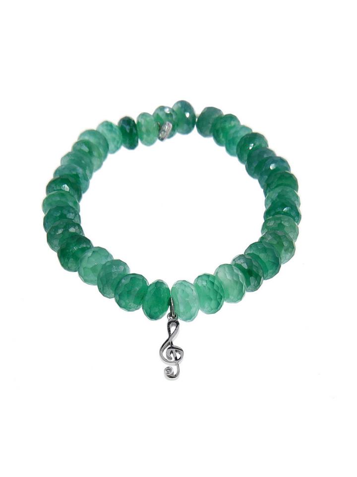 Sydney Evan Treble Clef Charm On Faceted Green Onyx - White Gold