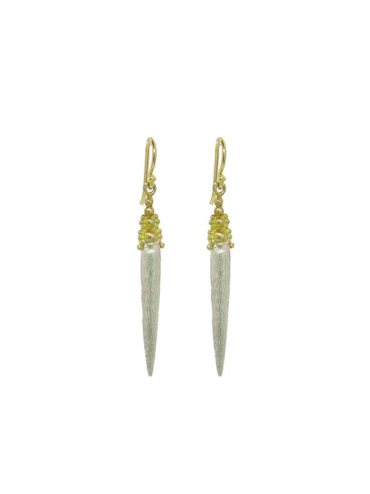 Erica Molinari Gold Granule Point Drop Earrings - Silver