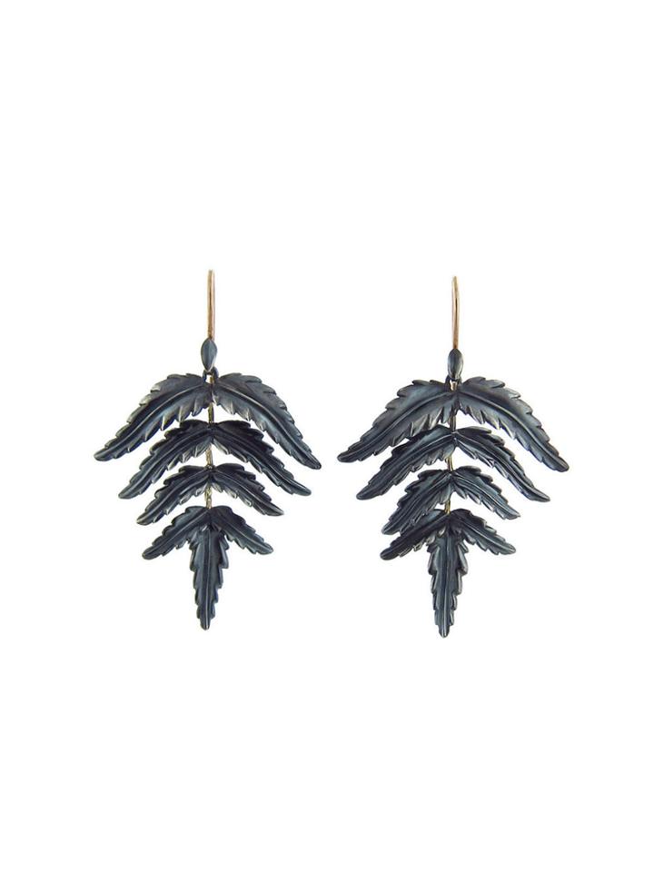 Annette Ferdinandsen Small Fern Earrings In Oxidized Sterling Silver