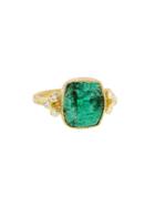 Yasuko Azuma Natural Square Emerald Ring With Diamonds