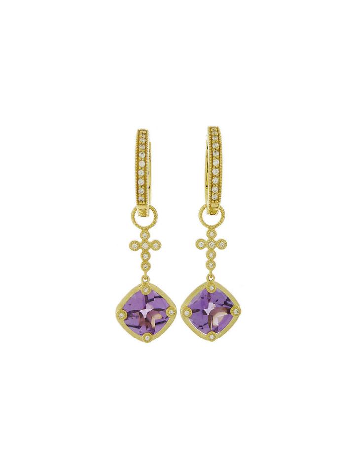 Jude Frances Diamond Cross With Amethyst Earring Charms - Yellow Gold