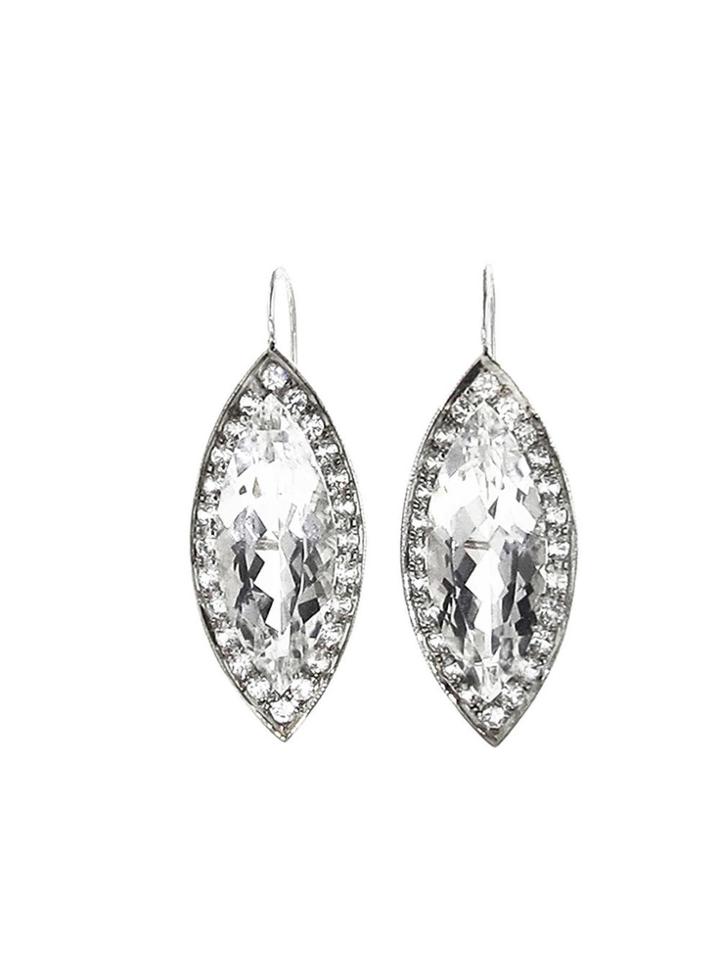 Andrea Fohrman Marquis Rock Crystal Earrings With White Sapphires - White Gold