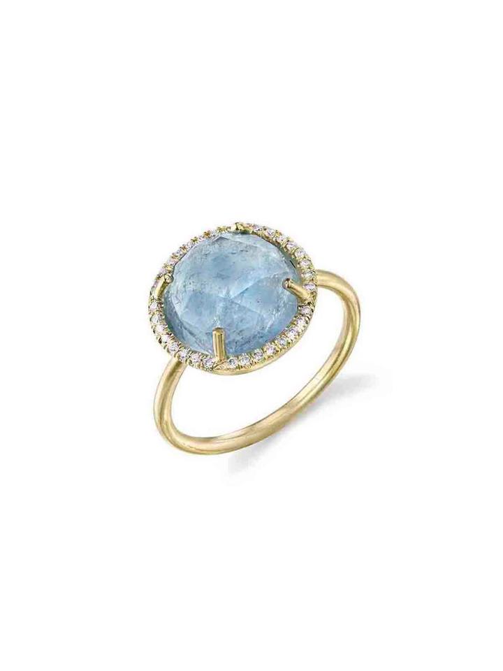 Irene Neuwirth Rose Cut Aqua Ring With Diamonds - Yellow Gold