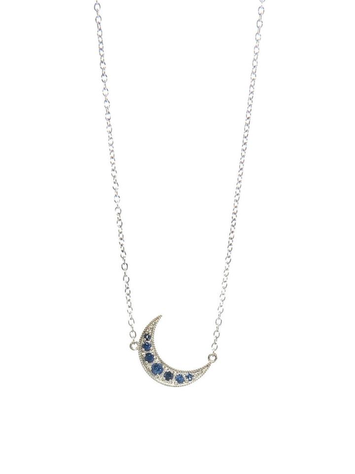 Andrea Fohrman Mini Crescent Moon Necklace With Blue Sapphires