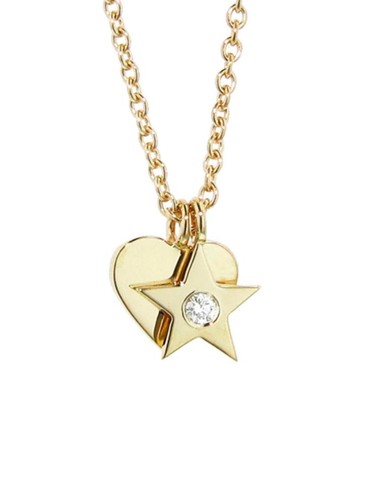 Finn Minor Obsessions Heart And Star Necklace With Diamond - 10 Karat Gold