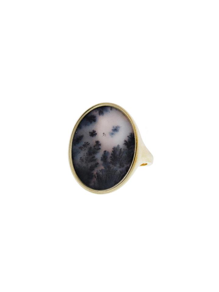 Monique Péan Dendritic Agate Oval Ring In Yellow Gold - Blush