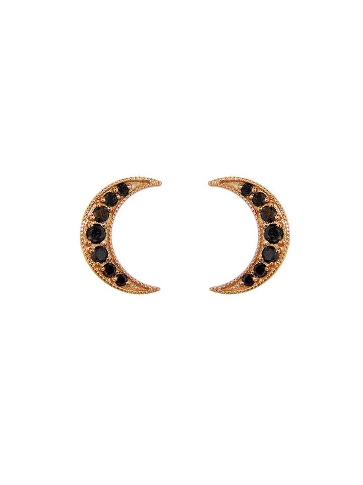 Andrea Fohrman Black Diamond Crescent Moon Stud Earrings