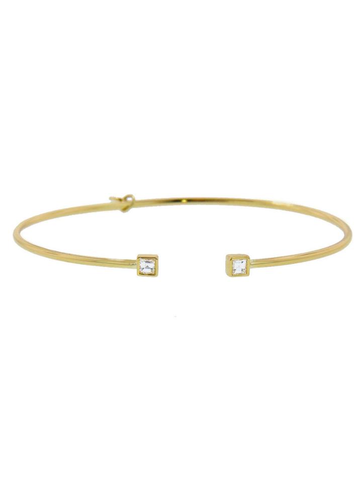 Jemma Wynne Open Bangle With Diamond Ends - Yellow Gold