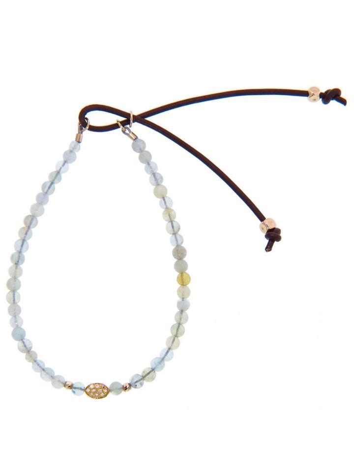 Catherine Michiels Aquamarine Bead Stardust With Double Diamond Oval
