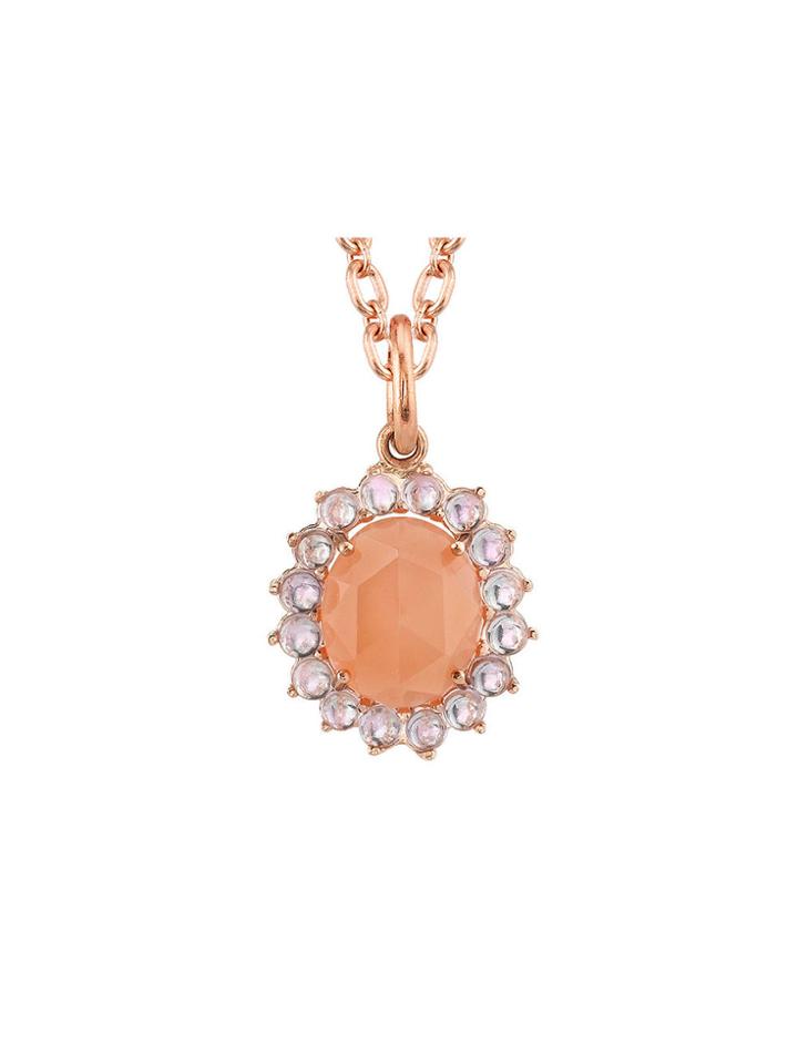 Irene Neuwirth Oval Rose Cut Peach Moonstone And Rose De France Charm