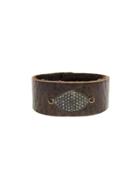 Kala Brown Leather Cuff With Diamonds