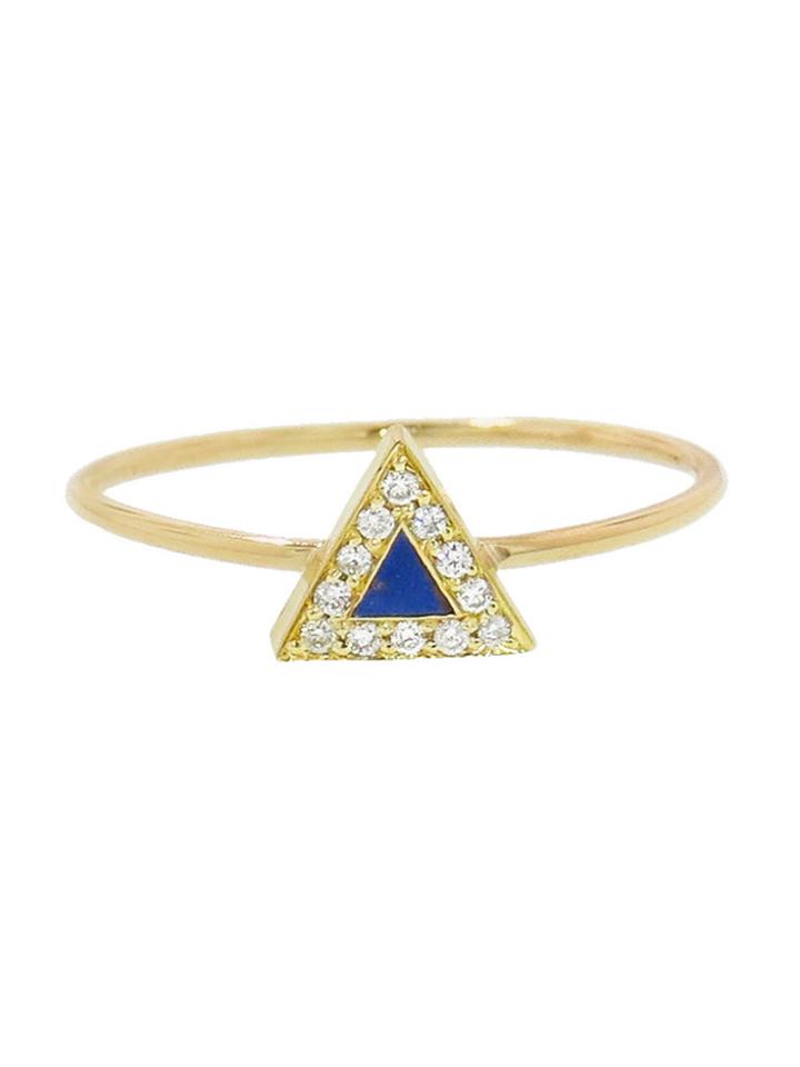 Jennifer Meyer Diamond Lapis Inlay Triangle Ring - Yellow Gold