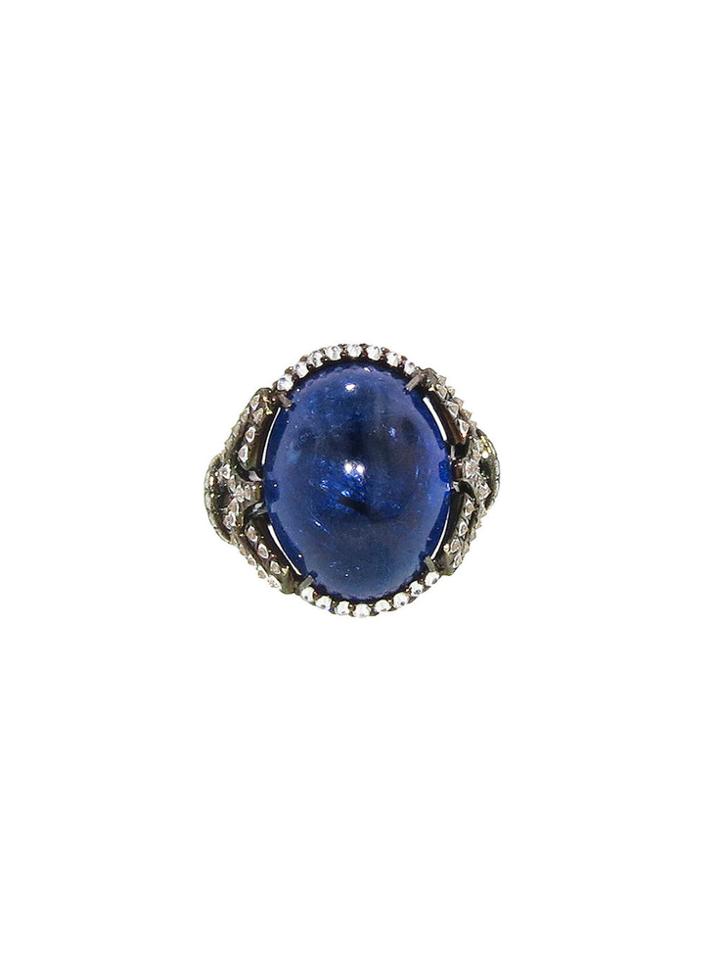 Arunashi Oval Tanzanite Ring With Diamonds - Blackened Gold