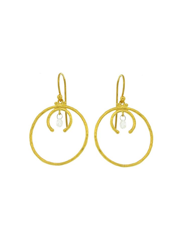 Gurhan Circle Drop Earrings With Diamond Briolettes - 24 Karat Yellow Gold