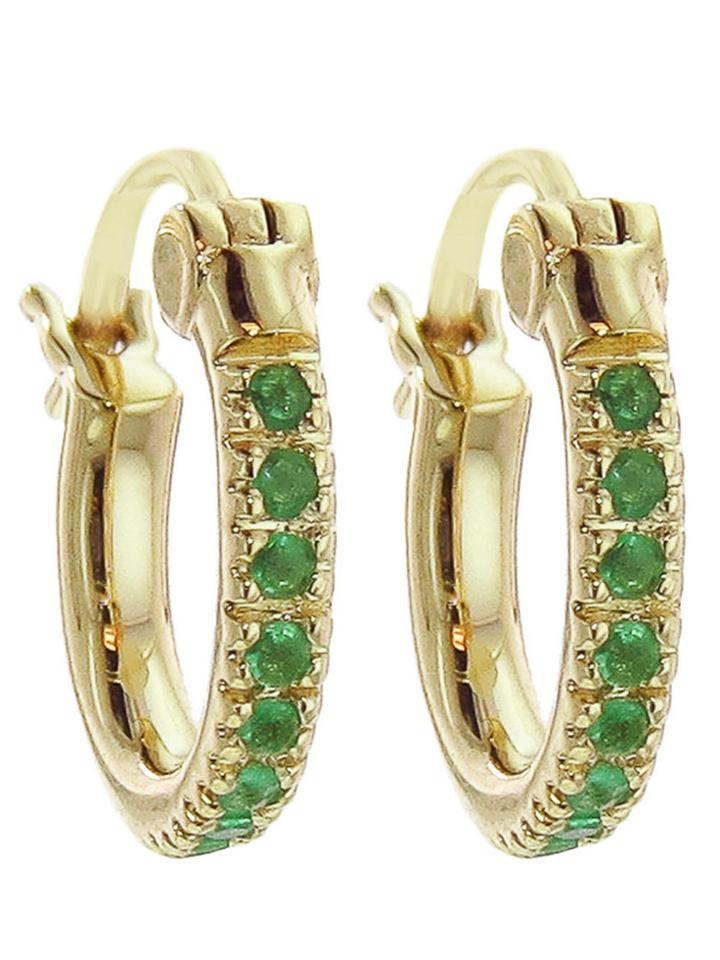 Sydney Evan Emerald Hoops In Yellow Gold
