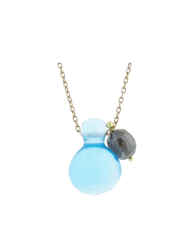 Ten Thousand Things Blue Topaz Bulb And Diamond Drop Necklace In Yellow Gold