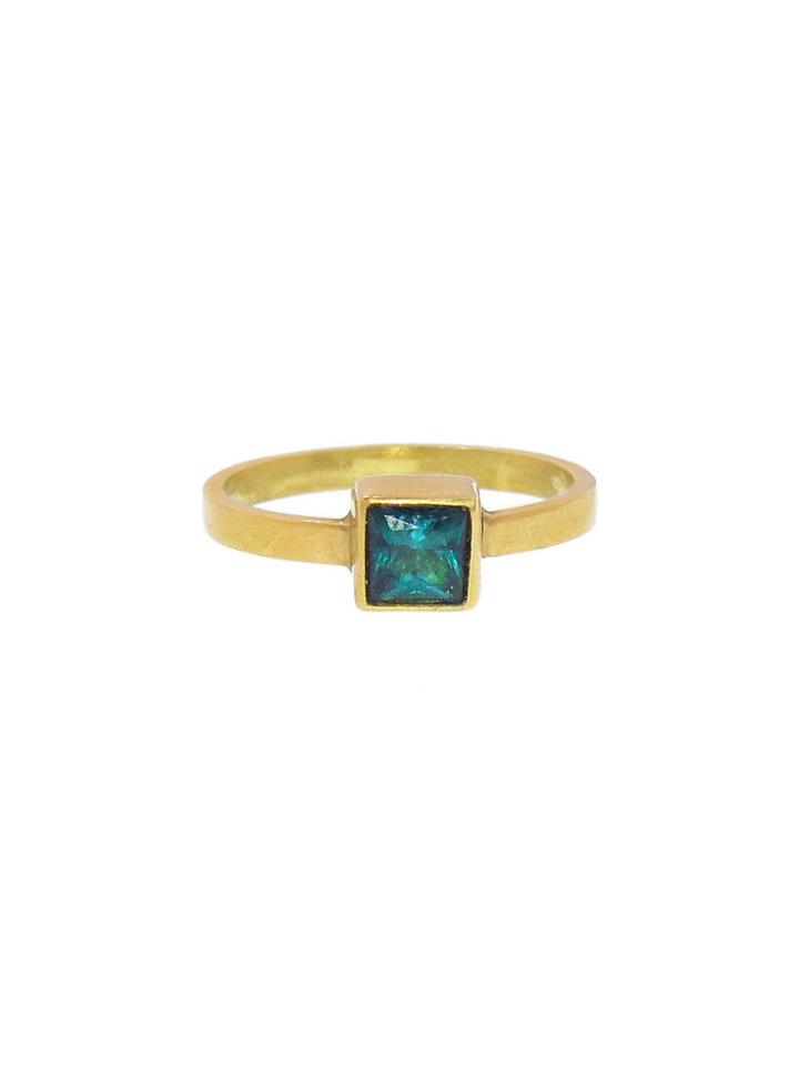 Annette Ferdinandsen Princess Cut Dark Green Tourmaline Stacking Ring - Yellow Gold