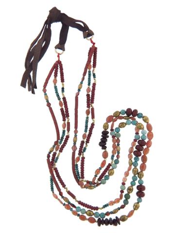 Royal Nomad Multi-strand Ruby, Sunstone And Turquoise Necklace