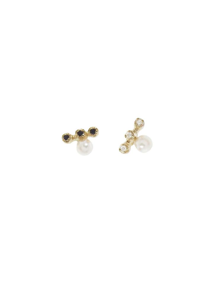 N+a New York Gold Post Earrings With Fresh Water Pearl And Diamonds