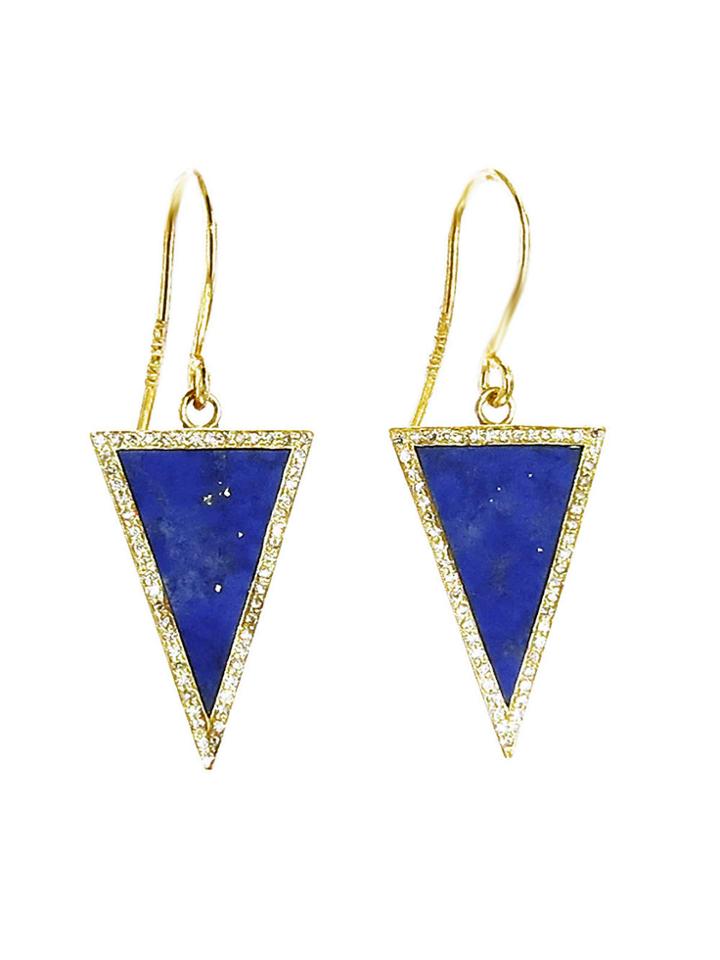 Jennifer Meyer Diamond Lapis Inlay Triangle Earrings - Yellow Gold