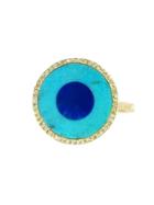 Jennifer Meyer Turquoise And Lapis Inlay Ring With Diamonds - Yellow Gold