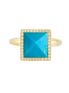 Jennifer Meyer Turquoise Pyramid With Diamond Surround Ring - Yellow Gold