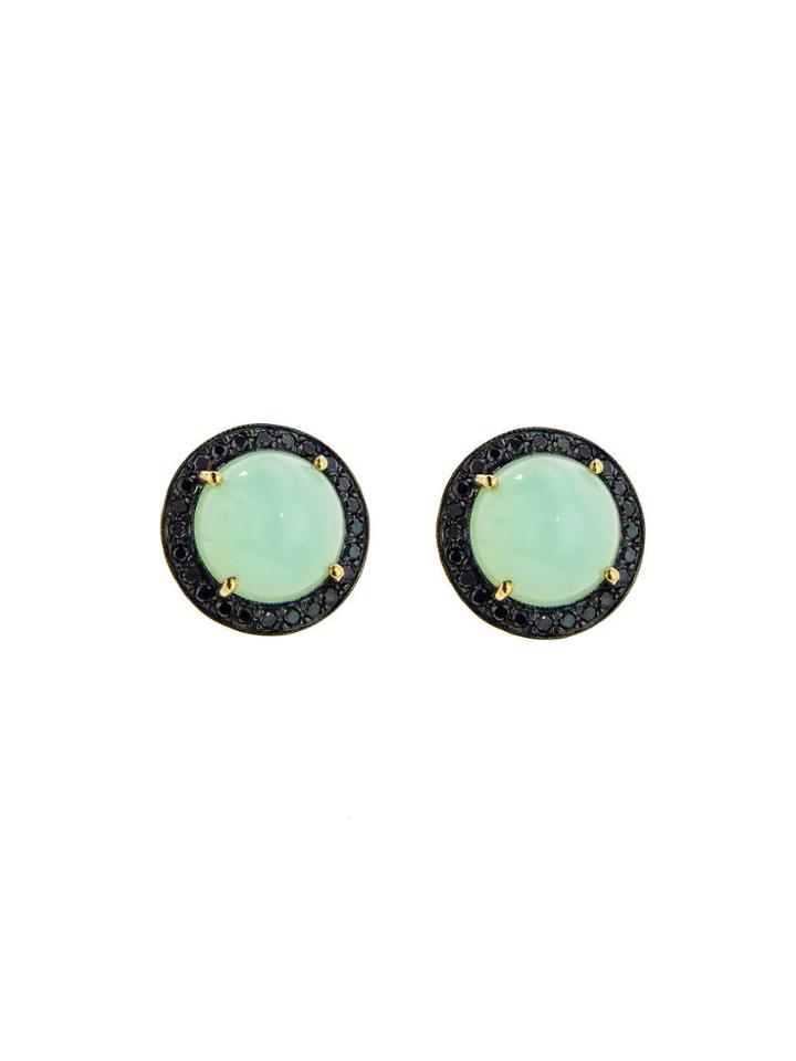 Andrea Fohrman Round Chrysoprase And Black Diamond Studs - Yellow Gold