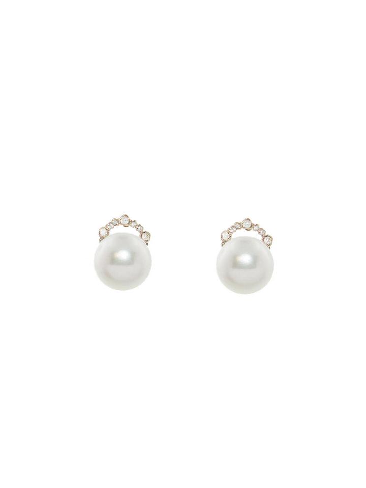 Kataoka Pearl Earrings With Diamond Arc - Rose Gold