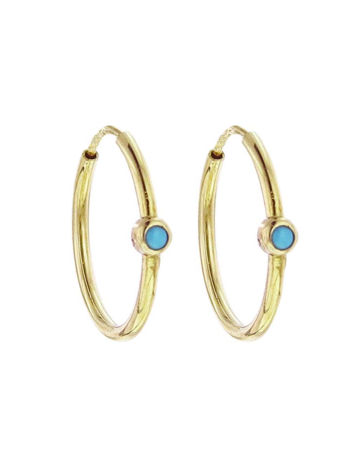 Jennifer Meyer Small Hoops With Turquoise - Yellow Gold