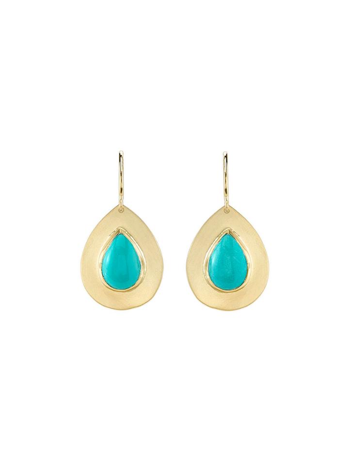Irene Neuwirth Flat Gold Teardrop Earrings With Turquoise