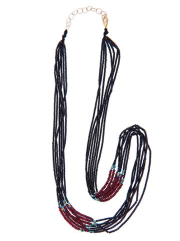 Royal Nomad Multi-strand Black Spinel, Ruby And Turquoise Necklace