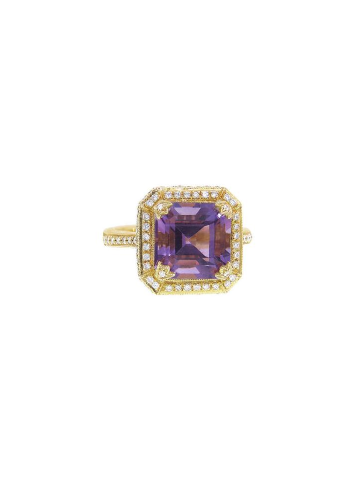 Jude Frances Square Princess Ring With Amethyst - Yellow Gold