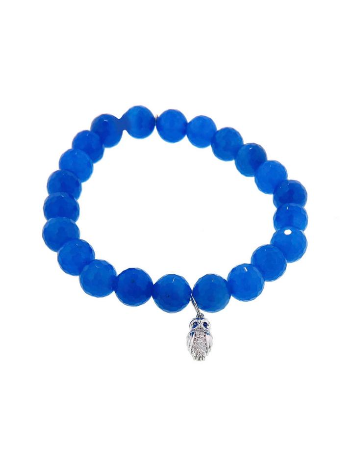 Sydney Evan Tiny Diamond Owl On Bright Blue Agate - White Gold