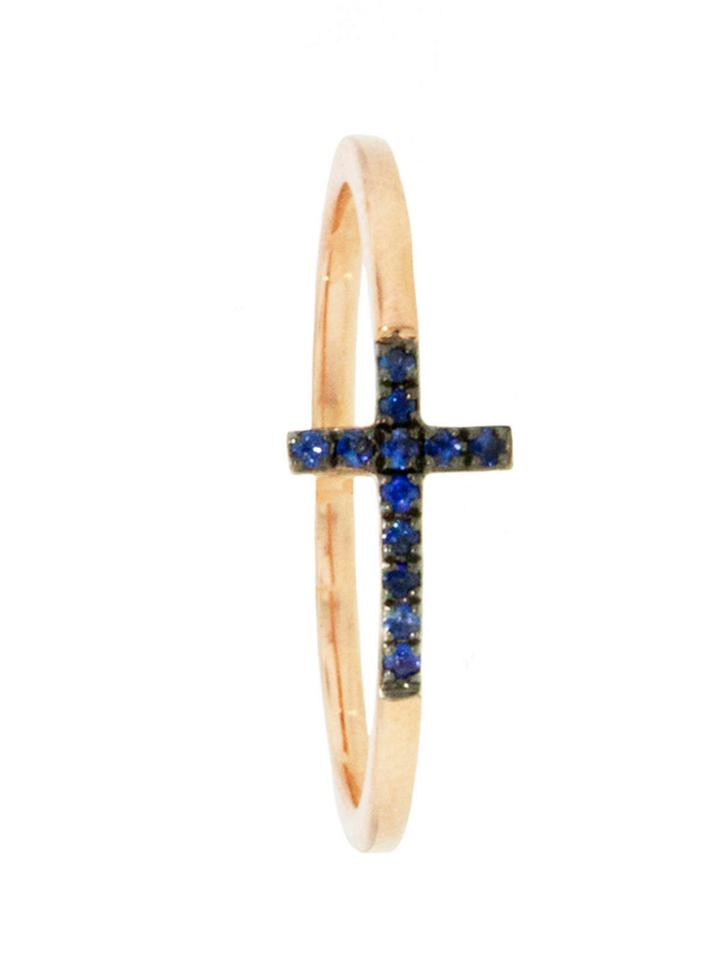 Sydney Evan Elongated Cross Ring With Blue Sapphires - Rose Gold