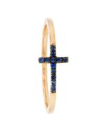 Sydney Evan Elongated Cross Ring With Blue Sapphires - Rose Gold