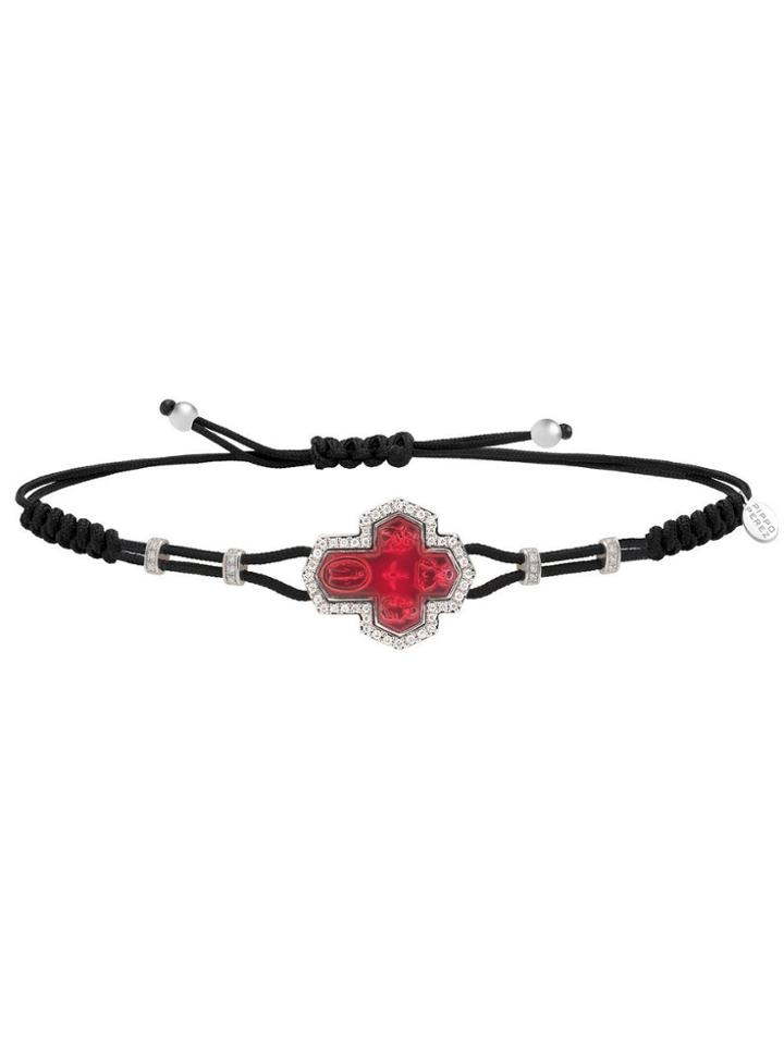 Pippo Perez Red Enamel Cross Bracelet With White Diamonds - White Gold