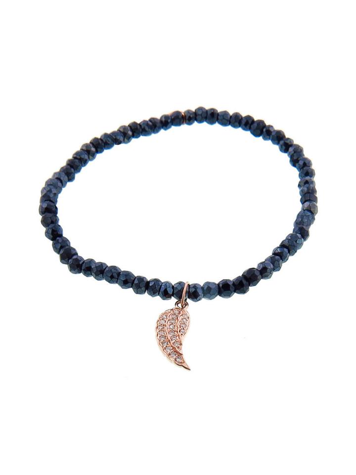 Sydney Evan Small Diamond Wing On Hematite - Rose Gold