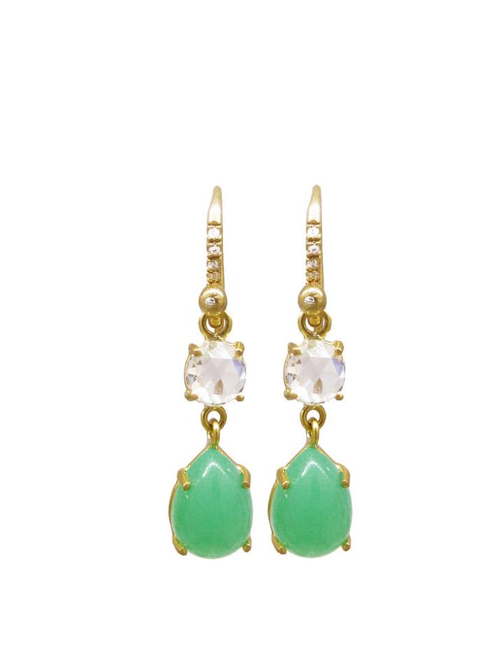 Irene Neuwirth Chrysoprase Teardrop Earrings With Rose Cut Diamonds - Yellow Gold
